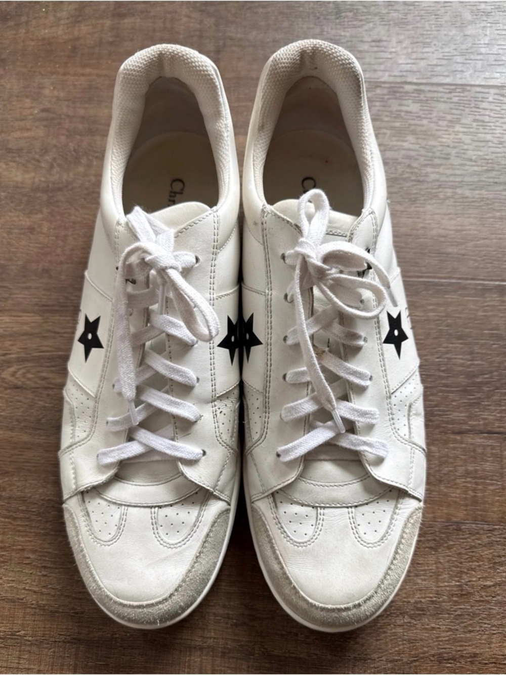 Dior White Lace-Up Sneakers with Black Star Motif